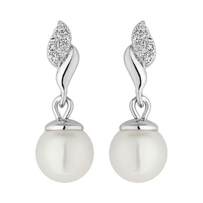 Silver micro pave pearl earring